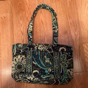 Vera Bradley Retired Rhythm & Blues Blue & Green Print Full Zip Closure Tote Bag